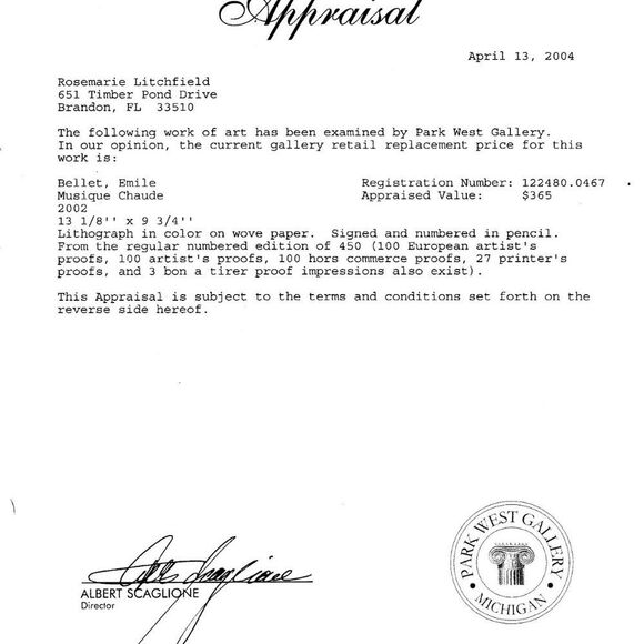 "Musique Chaude" by Emile Bellet Lithograph - Picture 6 of 8